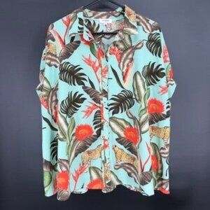 Umgee Mint Mix Loose Fit Tropical Cheetah Blouse Size Medium